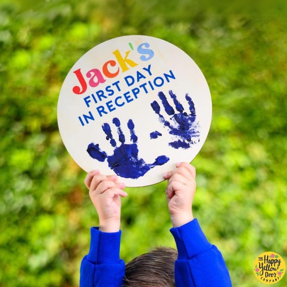 First Day of School Sign Gift Keepsake Hand print Personalised CHOOSE YOUR COLOURS Plaque Paint your own Starting Reception School Celebrate