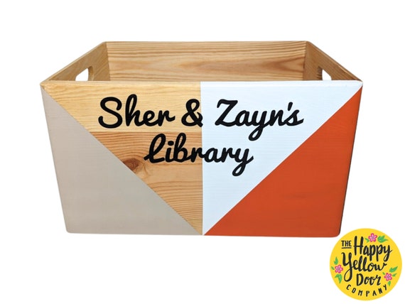 Book Storage Box Crate Personalised Bookcase Nook CHOOSE YOUR COLOURS Story Library Painted Wooden Nursery Stackable Read Gift Children Kids