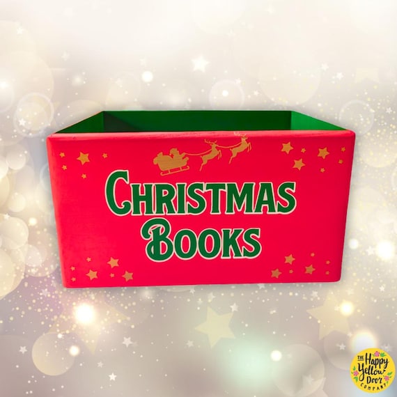 Christmas Book Crate Box Personalised CHOOSE YOUR COLOURS Countdown Vintage Style Painted Green Red Wooden Xmas Eve Children Kids Gift