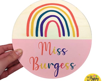 Personalised Rainbow Door Sign, Colourful Wooden Name Plaque