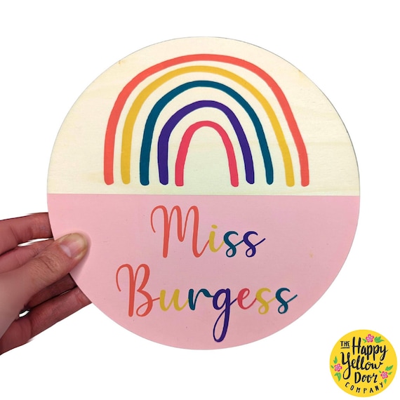 Personalised Children's Door Name Sign Rainbow CHOOSE YOUR COLOURS Wooden Circle Bedroom Nursery Playroom Plaque Children Bold Colourful