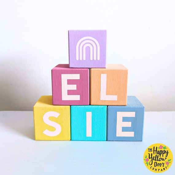 Wooden Name Blocks, New baby gift, Personalised name cube, Ornament, Nursery decor, CHOOSE YOUR COLOURS Shelf name, Baby name, Wood Blocks