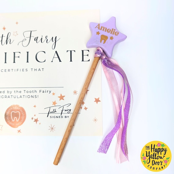 Personalised Tooth Fairy Wand CHOOSE YOUR COLOURS Wooden Star Magic Wand, Ribbons, 1st tooth, First teeth, Baby teeth, Gift from Tooth Fairy
