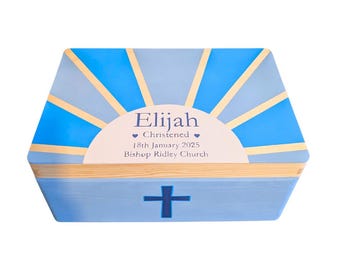 Personalised Christening Box, Hand-Painted Wooden Keepsake