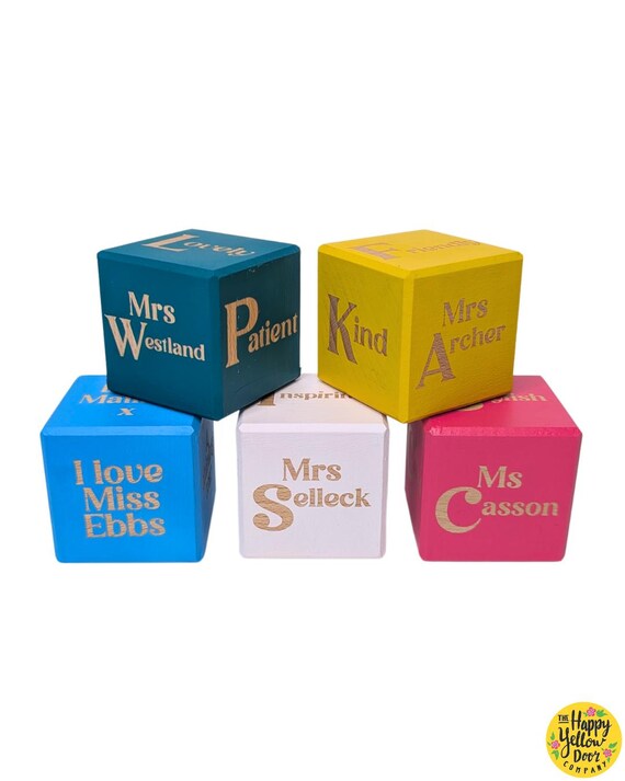 Personalised Teacher Gift Affirmation Wooden Cube CHOOSE YOUR COLOURS Thank You Ornament Decorative Positivity Blocks Thoughtful End of Year