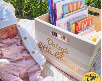 Personalised Book Storage Box: Hand-Painted Wooden Crate, Nursery Decor
