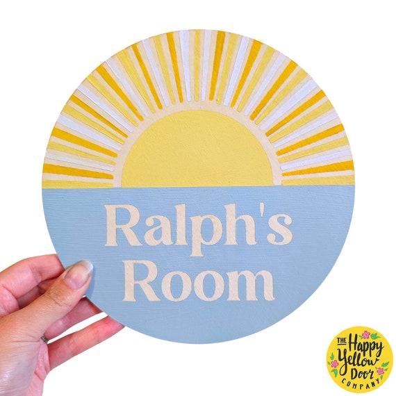 Personalised Children's Door Name Sign Sunshine CHOOSE YOUR COLOURS Wooden Circle Bedroom Nursery Playroom Plaque Children Bold Colourful