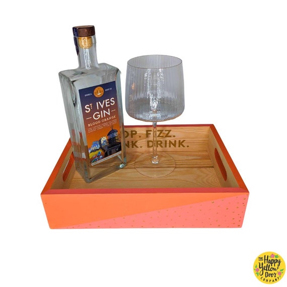 Personalised Drink Tray Pop Fizz Clink Drink CHOOSE YOUR COLOURS Gin Vodka Prosecco Champagne Bar Wooden Glass Home Display Keepsake Painted