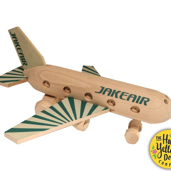 Juguete Avión de Madera Personaliza ELIGE TUS COLORES Alas Rayadas Avión Pintado Personalizado Cumpleaños Bautizo Navidad Niños