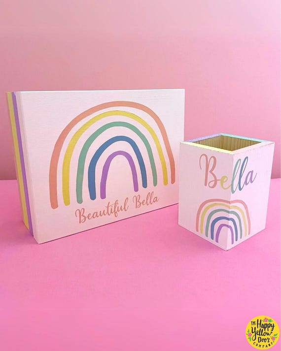 Rainbow Sectioned Jewellery Box Personalised CHOOSE YOUR COLOURS Bobbles Bows Wooden Storage Sections Painted Custom Gift Birthday