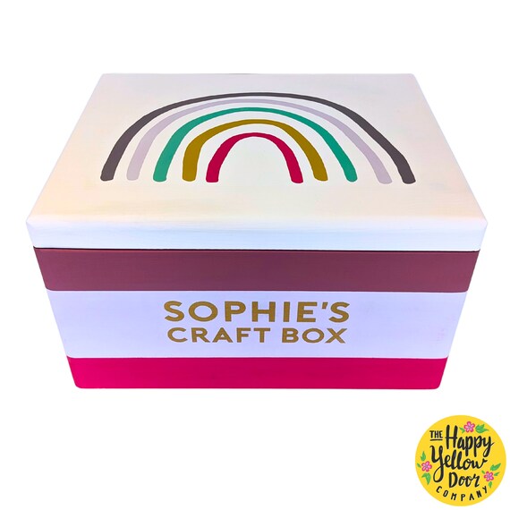 Rainbow Craft Box Personalised CHOOSE YOUR COLOURS Paint Knitting Crochet Pencils Art Supplies Bright Hand Painted Special Gift