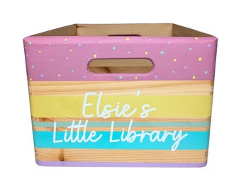 Personalised Spotty Book Box, Hand-Painted Wooden Toy Storage