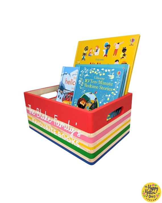 Book Box Personalised CHOOSE YOUR COLOURS Painted Wooden Custom Story Book Storage Children Kids, Medium & Large Wooden crates