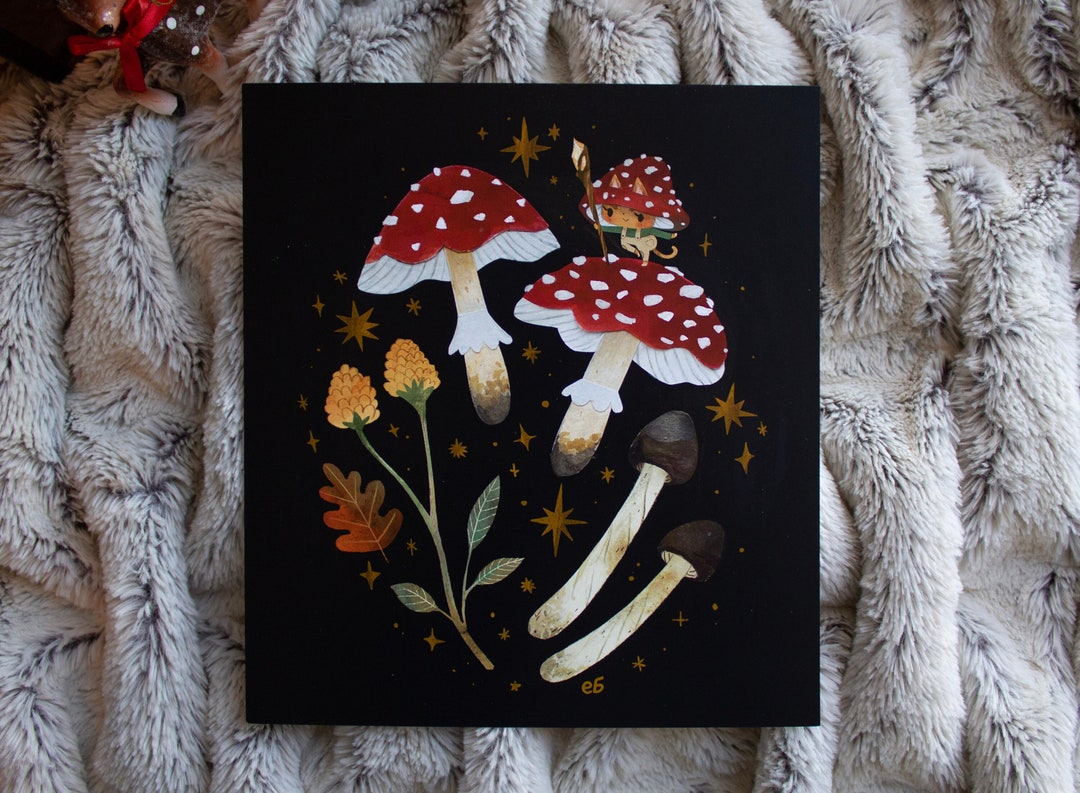 Mushroom Wizard Cat Original Art Print - Etsy