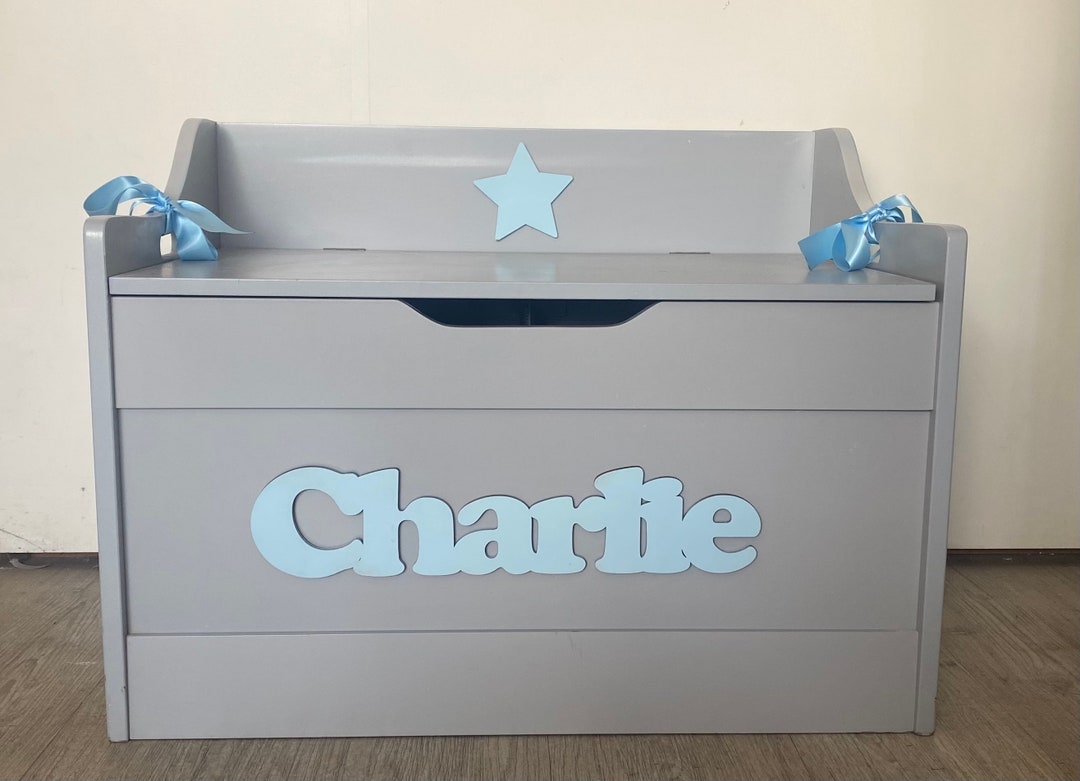 Personalised Children's Grey Toy Box, Personalised & Hand Painted