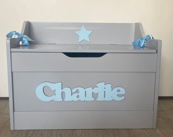 Personalised Children's Grey  Toy Box, Personalised & Hand painted. Christmas ,Nursery, Birthday, Christening  or Baby shower gift