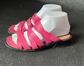 Paradox Womens Pink Leather Strappy Block Heel Sandals 7.5 Dopamine Y2k 90s Cute