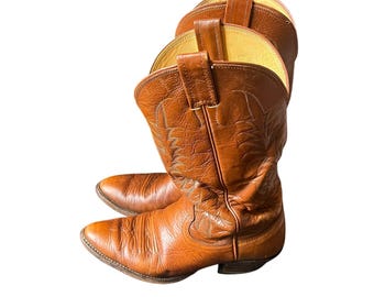 Vtg Nocona Herr Bruna Läder Western Cowboy Stövlar 7.5 D Lemon Pegs Rodeo Ranch