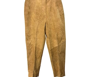 Pantalones cónicos de piel de ante color canela Mitrani de VTG, cintura alta, espalda elástica, talla 18, nuevo en el mercado