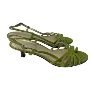 Talbots Green Patent Leather Kitten Heel Slingback Sandals 8N Coquette Y2k Retro