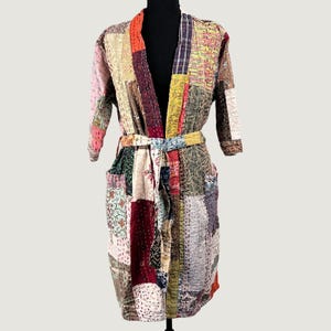 Handmade Kantha Quilt Patchwork Robe Duster Coat Boho Kimono Jacket Eclectic szS