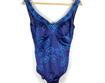 Traje de baño azul vintage Maxine of Hollywood, talla 16, de una pieza, estilo retro de los años 50, con sujetador puntiagudo.