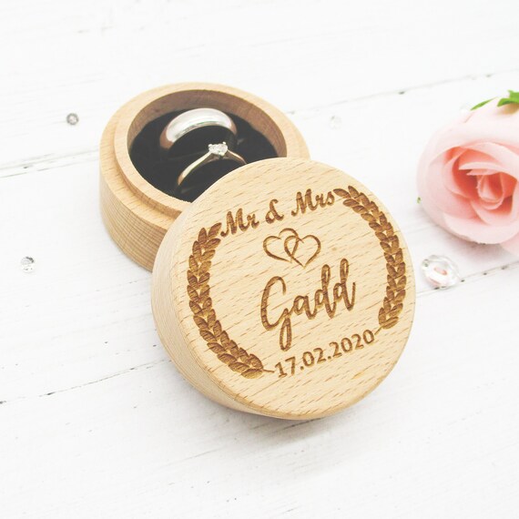 Personalised Rustic Wedding wooden Ring box bearer Burlap Hessian