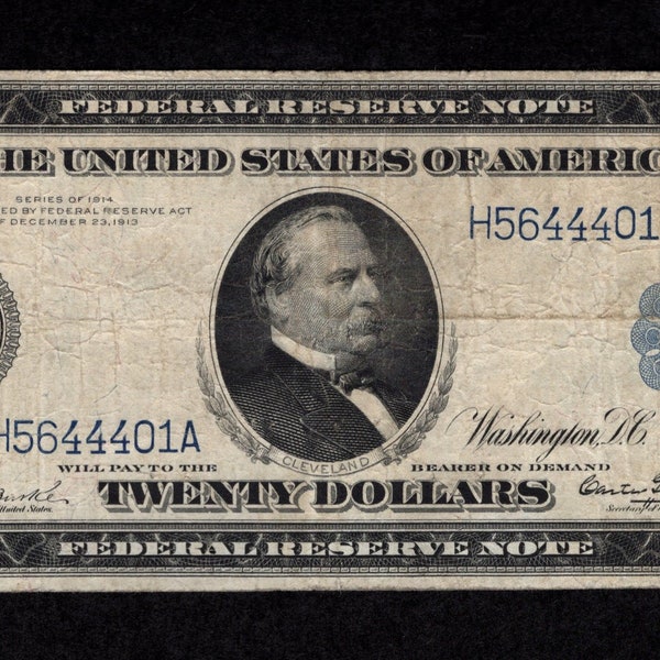 20 Dollar 1914 Federal Reserve Note - St. Louis - FRN - Authentic Collectible Currency - Fine w/ pinholes