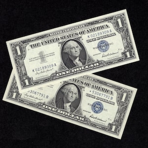 Juego de 2 billetes: certificados de plata Star de 1 dólar de 1957 y 1957 - Plata - Billete Star - Moneda de colección auténtica - UNC