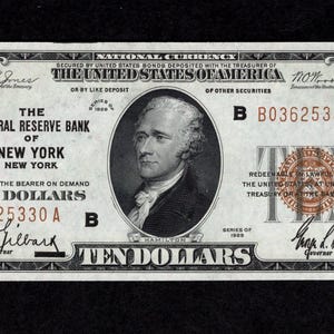 10 Dollar 1929 FRBN of New York - Bundesreserve Bank Note - NYC - authentische Sammlerwahrung - Wahl UNC