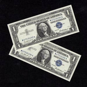 2 Consecutive Set - 1 Dollar 1957 Silver Certificates - Silver - Authentic Collectible Currency - UNC