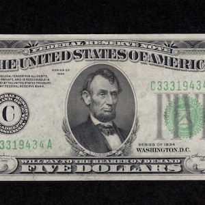 5 Dollar 1934 Notenbank Note Philadelphia - FRN - Philly - authentische Sammler Währung - UNC