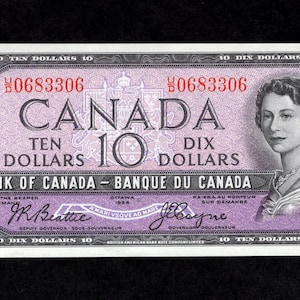 10 Dollar 1954 Bank of Canada - Queen Elizabeth Modified Portrait - Canada - Ottawa - World Currency - Authentic Collectible Currency - UNC