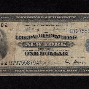 1 Dollar 1918 FRBN of New York - Federal Reserve Bank - NYC - Authentic Collectible Currency - Circulated