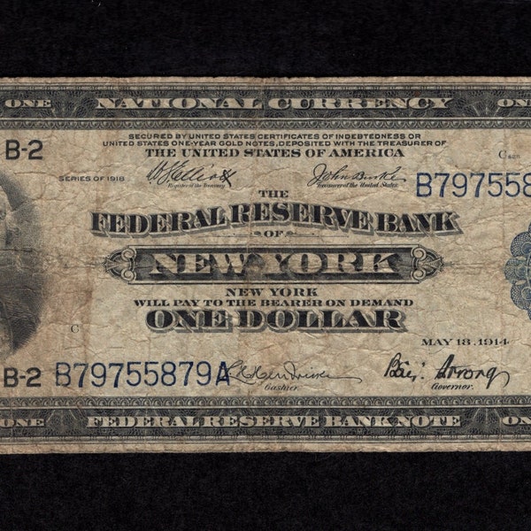 1 Dollar 1918 FRBN of New York - Federal Reserve Bank - NYC - Authentic Collectible Currency - Circulated