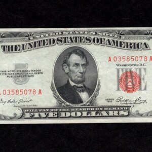 5 Dollar 1953 Legal Tender - United States Note - Red Seal - Collectible Currency - UNC