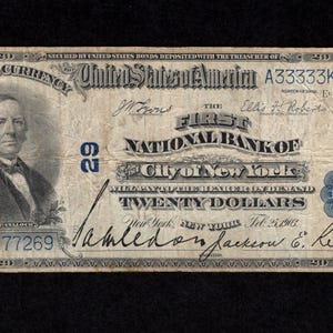 20 Dollar 1902 FNB of the City of New York, NY - National Currency - Authentic Collectible Currency - Circulated