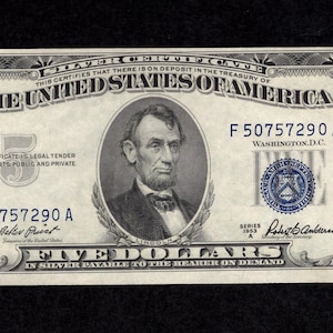 5 Dollar 1953 Silver Certificate - Silver - Authentic Collectible Currency - UNC