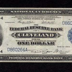 1 Dollar 1918 FRBN of Cleveland, OH - Federal Reserve Bank Note - Fr 718 - Authentic Collectible Currency - Very Fine