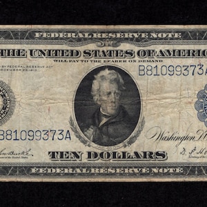 10 Dollar 1914 Federal Reserve Note - New York District - FRN - Authentic Collectible Currency - Circulated w/ pinholes
