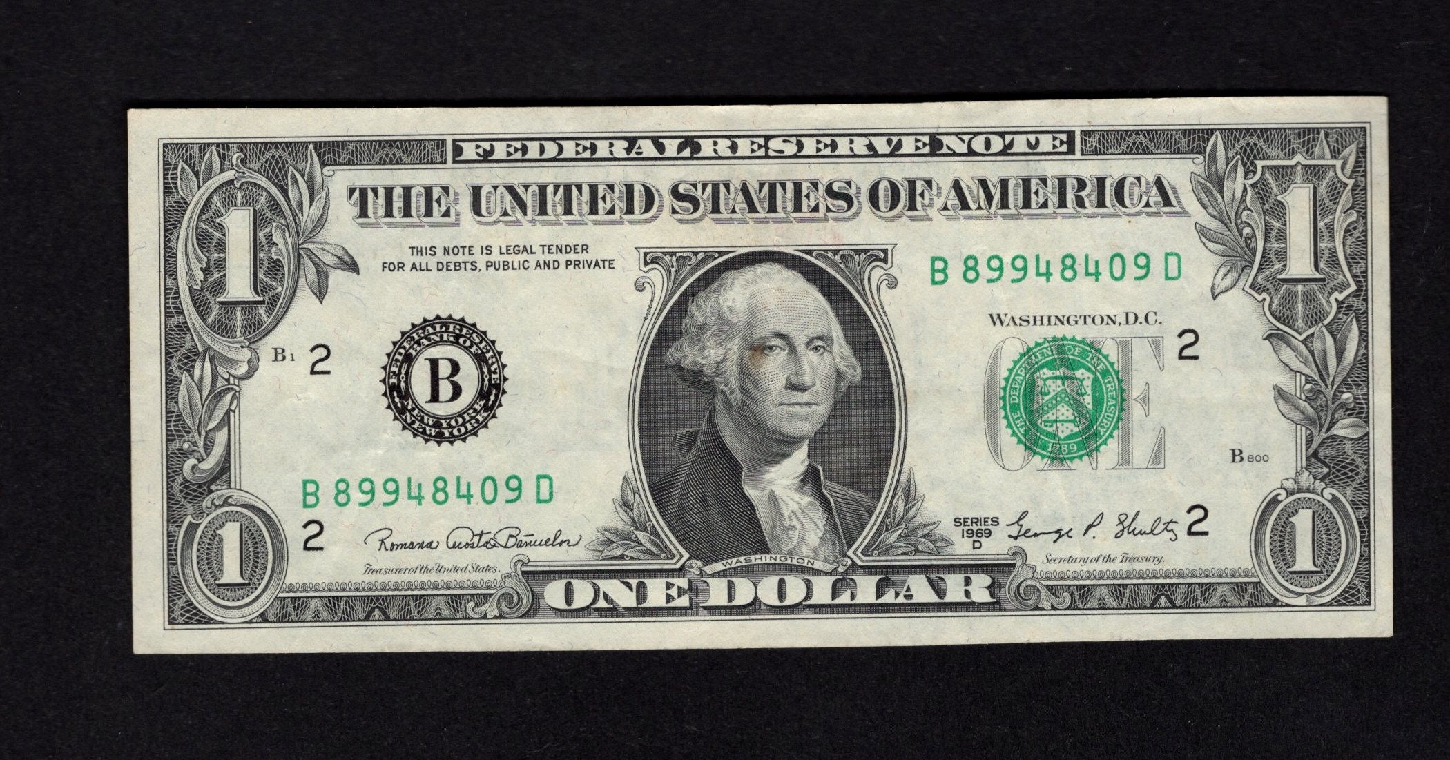Louis 1969 Uncirculated  $1 DOLLAR Bill Federal Reserve Bk St 