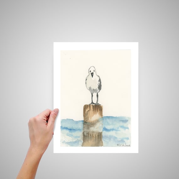 Seagull Wall Decor Print Of An Original Handmade Watercolor Etsy