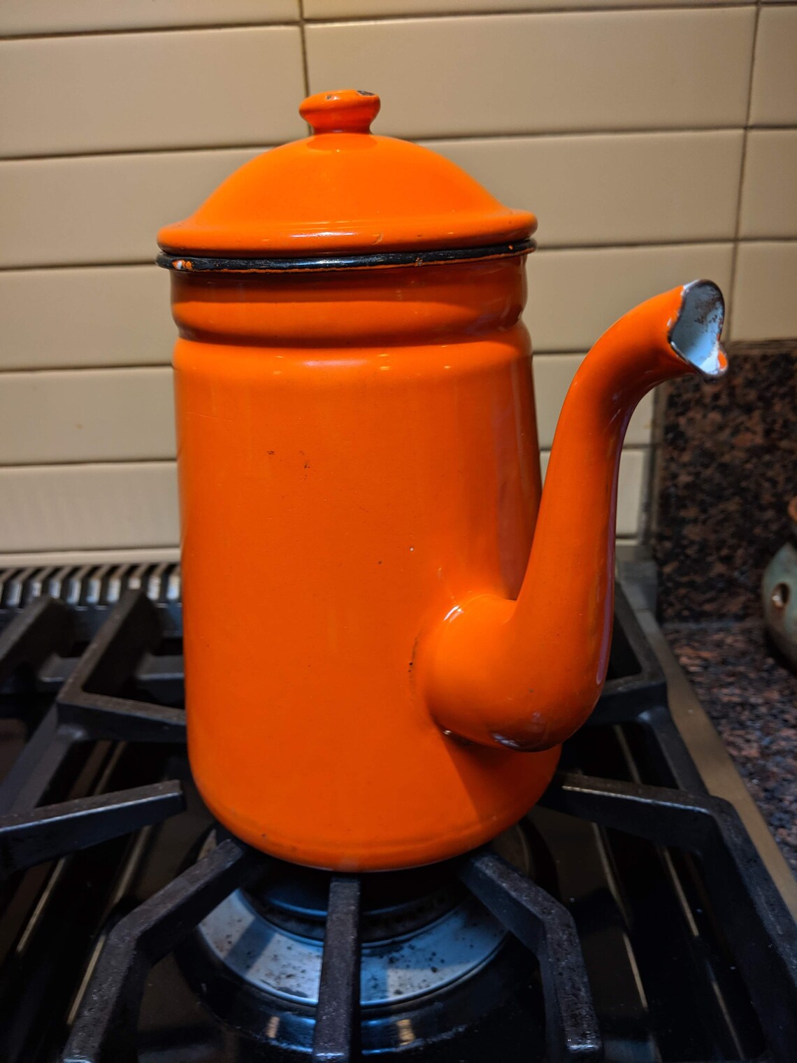 Vintage Orange Enamel Decorative Tea Kettle Cute and Etsy