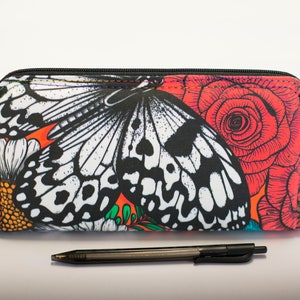 Cartera Mariposa Roja, Cartera con Cremallera, Cartera Clásica con Cremallera, Cartera con Cremallera, Cartera de Tela, Cartera Jardín Mariposa. 740