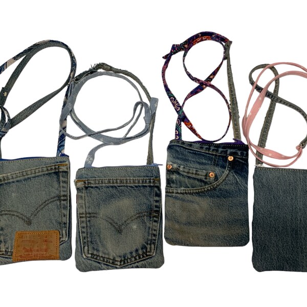 Small Crossbody Bag. Recycled Jeans Phone Bag. Denim Phone Bag. Small Denim Shoulder Bag. Denim Crossbody Bag. Cell Phone Purse. 855