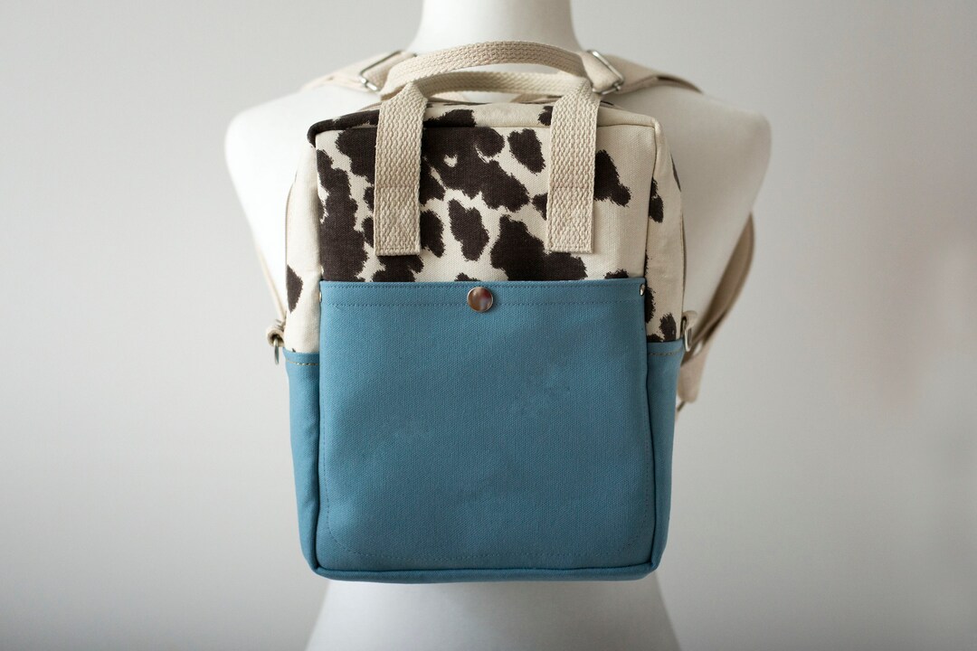 Mini Backpack. Small Canvas Backpack. Mini Making Backpack. Faux Cow Print Backpack. Shoulder