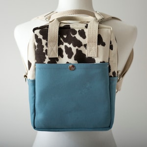 Mini Backpack. Small Canvas Backpack. Mini Making Backpack. Faux Cow Print Backpack. Shoulder Bag. Backpack Purse. 650
