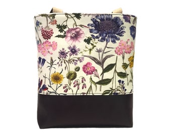Floral Tote Bag. Purple Magenta Canvas Tote Bag. Floral Canvas Shoulder Bag. Purple Canvas Tote Bag. Wild Flower Tote Bag. 828