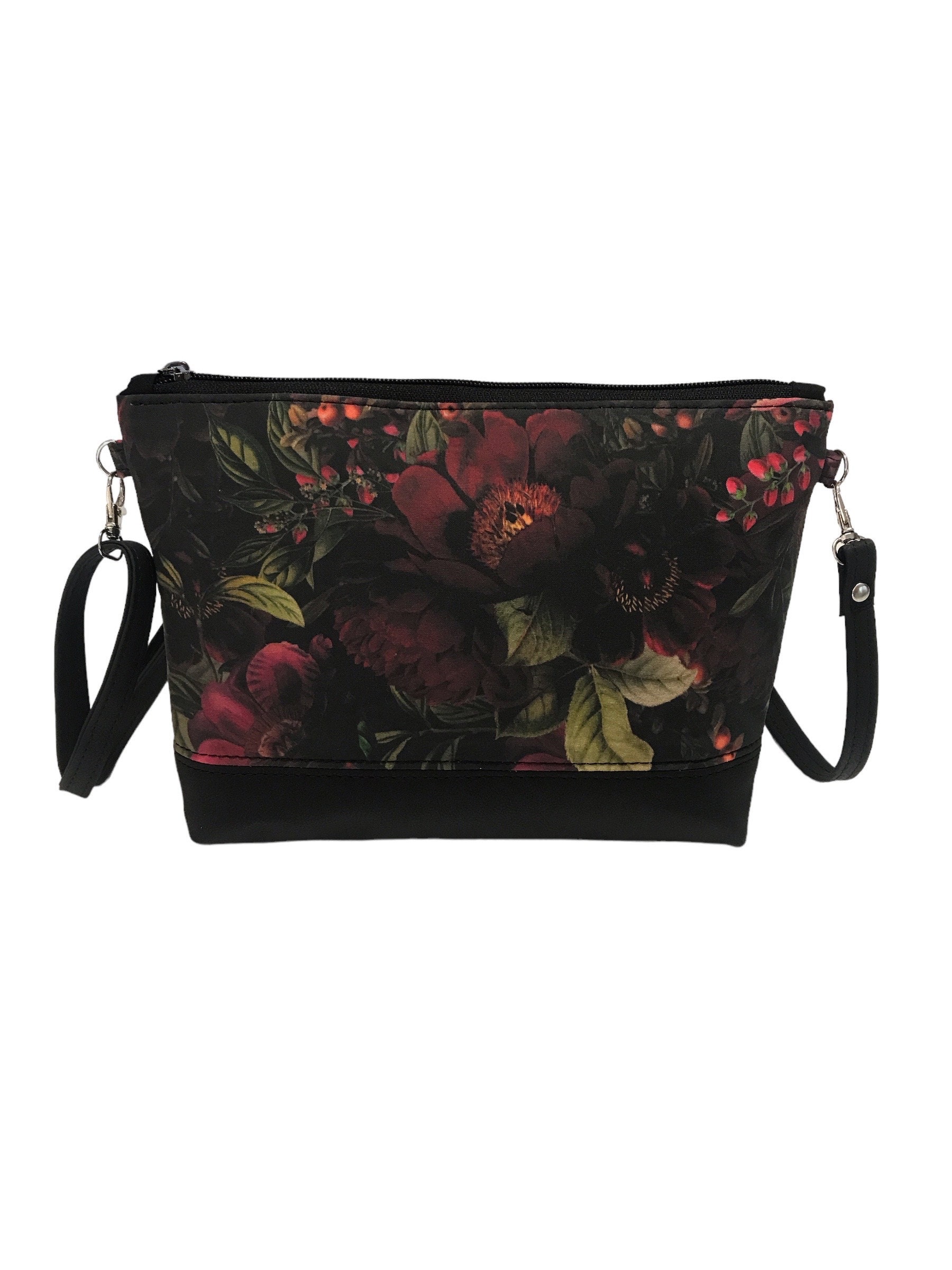Floral Purse. Floral Handbag. Dark Floral Crossbody Bag. Small 