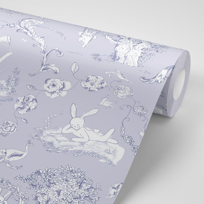 Toile Bunny Removable Wallpaper Peel and Stick Wallpaper Etsy